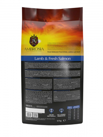 Hrana uscata pentru caini Ambrosia Adult, Miel si somon, hipoalergenic, fara cereale, 12kg [3]