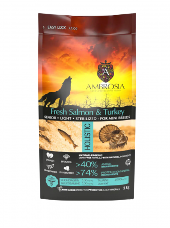 Hrana uscata pentru caini Ambrosia Adult Mini Senior Steril, Somon si curcan, hipoalergenic, fara cereale, 1.5kg [2]
