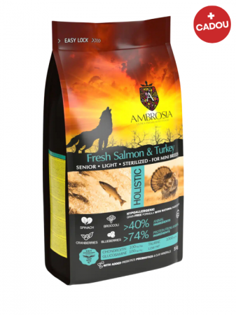 Hrana uscata pentru caini Ambrosia Adult Mini Senior Steril, Somon si curcan, hipoalergenic, fara cereale, 5kg [0]