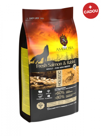 Hrană uscată - Hrana uscata pentru caini Ambrosia Adult Mini, Somon si iepure, hipoalergenic, fara cereale, 5kg
