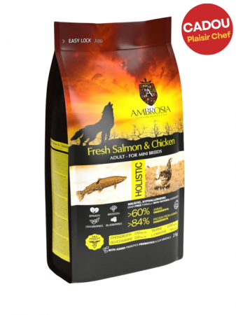 Câini - Hrana uscata pentru caini Ambrosia Adult Mini, Somon si pui, hipoalergenic, fara cereale, 2kg