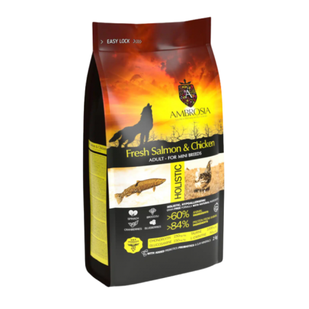 Hrană uscată - Hrana uscata pentru caini Ambrosia Adult Mini, Somon si pui, hipoalergenic, fara cereale, 2kg