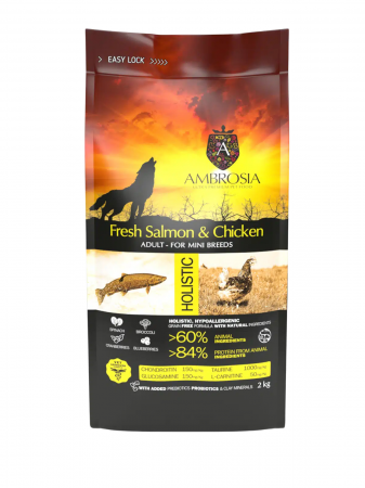 Hrana uscata pentru caini Ambrosia Adult Mini, Somon si pui, hipoalergenic, fara cereale, 6kg [2]