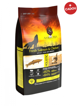 Hrană uscată - Hrana uscata pentru caini Ambrosia Adult Mini, Somon si pui, hipoalergenic, fara cereale, 6kg