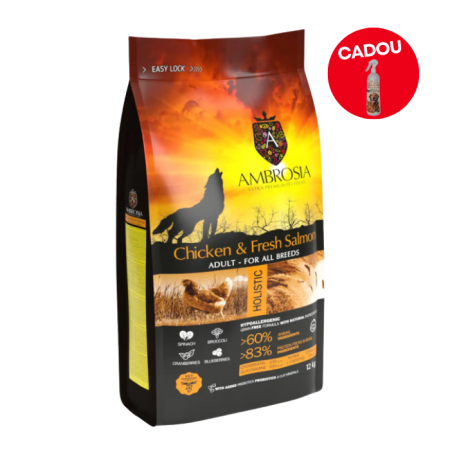 Hrana uscata pentru caini Ambrosia Adult, Pui si somon, hipoalergenic, fara cereale, 12 Kg [0]