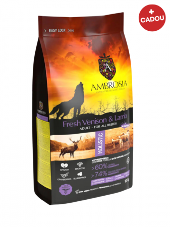 Hrană uscată - Hrana uscata pentru caini Ambrosia Adult, Vanat si miel, hipoalergenic, fara cereale, 12kg