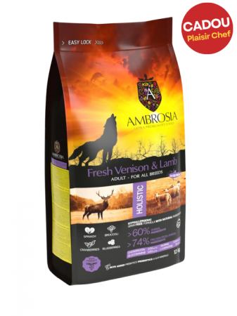 Hrană uscată - Hrana uscata pentru caini Ambrosia Adult, Vanat si miel, hipoalergenic, fara cereale, 12kg