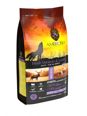 Hrana uscata pentru caini Ambrosia Adult, Vanat si miel, hipoalergenic, fara cereale, 12kg [1]