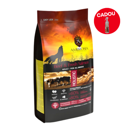 Hrană uscată - Hrana uscata pentru caini Ambrosia Adult, Vita si somon, hipoalergenic, fara cereale, 12kg