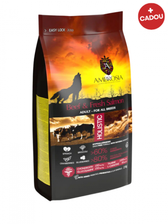 Hrană uscată - Hrana uscata pentru caini Ambrosia Adult, Vita si somon, hipoalergenic, fara cereale, 12kg