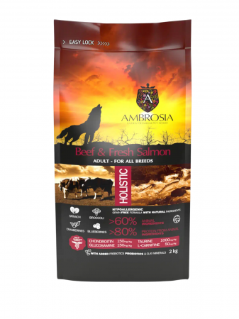 Hrana uscata pentru caini Ambrosia Adult, Vita si somon, hipoalergenic, fara cereale, 2kg [2]