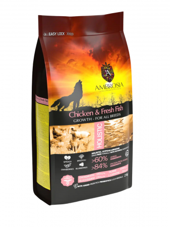 Hrana uscata pentru caini Ambrosia Junior, Pui si peste, hipoalergenic, fara cereale, 6 Kg [1]