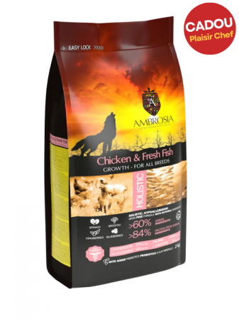 Hrană uscată - Hrana uscata pentru caini Ambrosia Junior, Pui si peste, hipoalergenic, fara cereale, 2 Kg