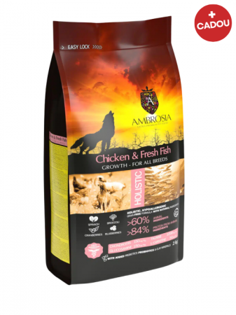 Hrană uscată - Hrana uscata pentru caini Ambrosia Junior, Pui si peste, hipoalergenic, fara cereale, 6 Kg