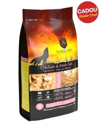 Hrană uscată - Hrana uscata pentru caini Ambrosia Junior, Pui si peste, hipoalergenic, fara cereale, 6 Kg