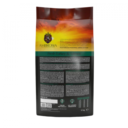 Hrana uscata pentru caini Ambrosia Senior Sterilized, Curcan proaspat si somon, hipoalergenic, fara cereale, 2kg [3]