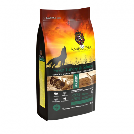 Hrana uscata pentru caini Ambrosia Senior Sterilized, Curcan proaspat si somon, hipoalergenic, fara cereale, 12kg [1]