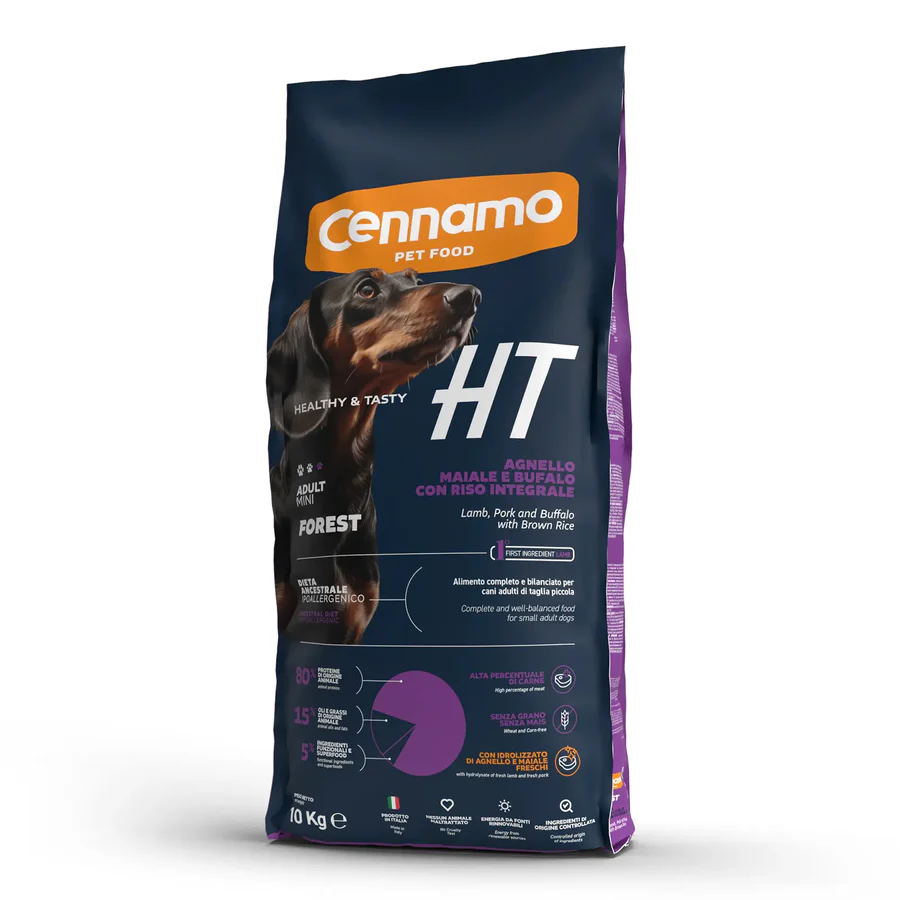 Hrană uscată - Hrana uscata pentru caini Cennamo HT Adult Mini, Miel, porc, bivol si orez brun, hipoalergenic, 10 kg