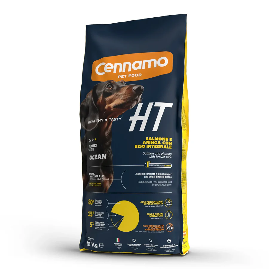 Hrană uscată - Hrana uscata pentru caini Cennamo HT Adult Mini, Somon, hering si orez brun, hipoalergenic, 10 kg