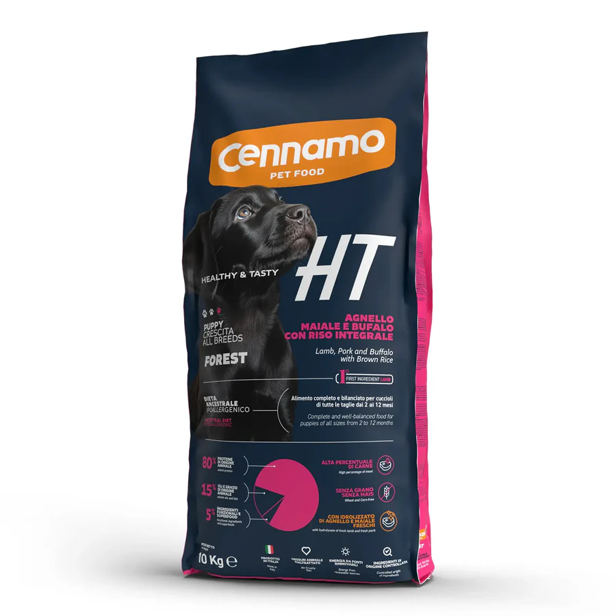 Hrană uscată - Hrana uscata pentru caini Cennamo HT Puppy, Miel, porc, bivol si orez brun, hipoalergenic, 10 kg