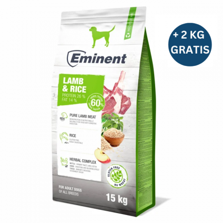 Hrană uscată - Hrana uscata pentru caini Eminent Adult, fara gluten, miel si orez, 15kg + 2kg