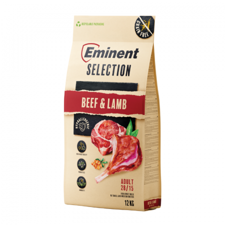 Hrană uscată - Hrana uscata pentru caini Eminent Selection Adult, Vita si miel, Grain free, 28/15, 12kg