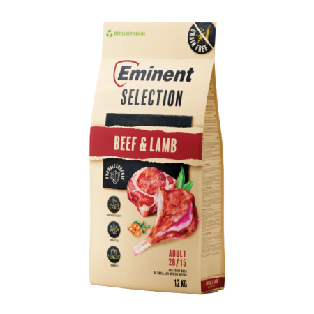 Hrană uscată - Hrana uscata pentru caini Eminent Selection Adult, Vita si miel, Grain free, 28/15, 12kg