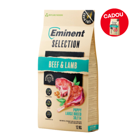 Hrană uscată - Hrana uscata pentru caini Eminent Selection Puppy Large, Vita si miel, Grain free, 30/14, 12kg