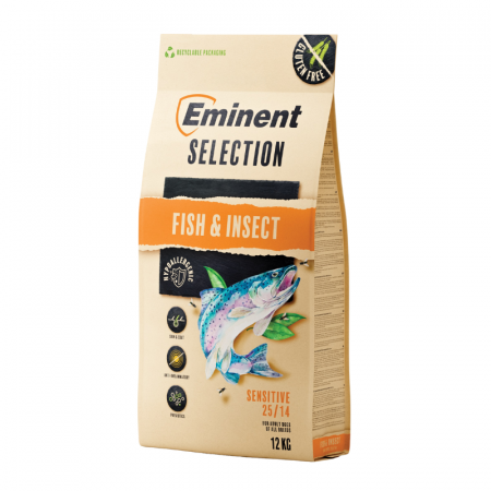 Hrană uscată - Hrana uscata pentru caini Eminent Selection Sensitive Adult, Peste si insecte, 25/14, 12 kg