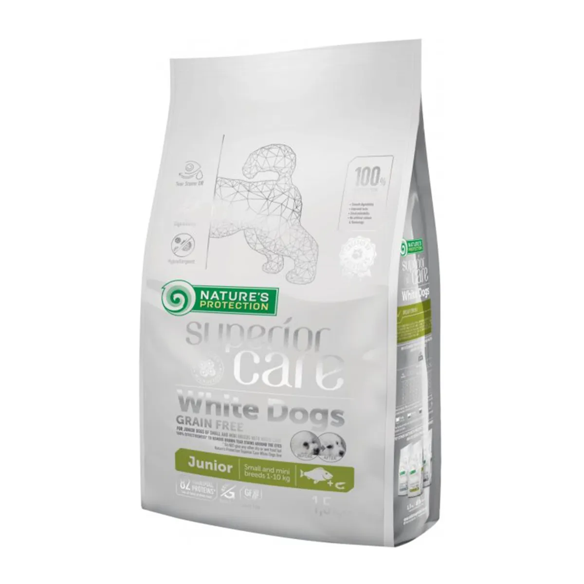 Hrană uscată - Hrana uscata pentru caini Natures Protection Superior Care White Dogs Junior, Small & Mini, Peste alb, fara cereale, 10kg