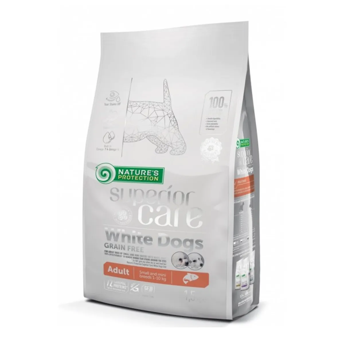 Hrană uscată - Hrana uscata pentru caini Natures Protection Superior Care White Dogs Small & Mini, Somon, fara cereale, 10kg