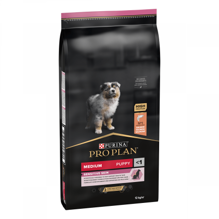 Hrană uscată - Hrana uscata pentru caini Purina Pro Plan Medium Puppy, Somon, Piele Sensibila, 12kg