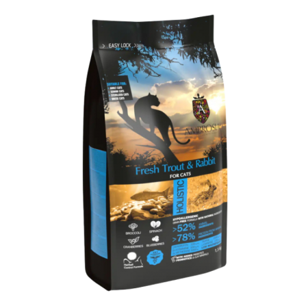 Hrană uscată - Hrana uscata pentru pisici Ambrosia Steril, Pastrav si iepure, hipoalergenic, fara cereale, 1.5kg