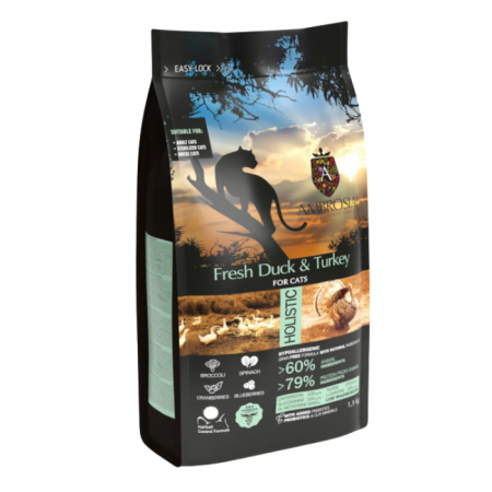 Hrană uscată - Hrana uscata pentru pisici Ambrosia Steril, Rata si curcan, hipoalergenic, fara cereale, 5kg