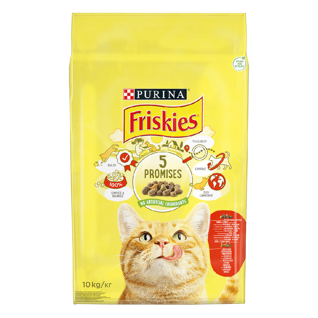 Pisici - Hrana uscata pentru pisici Purina Friskies Adult, Vita, Pui si Legume, 10kg