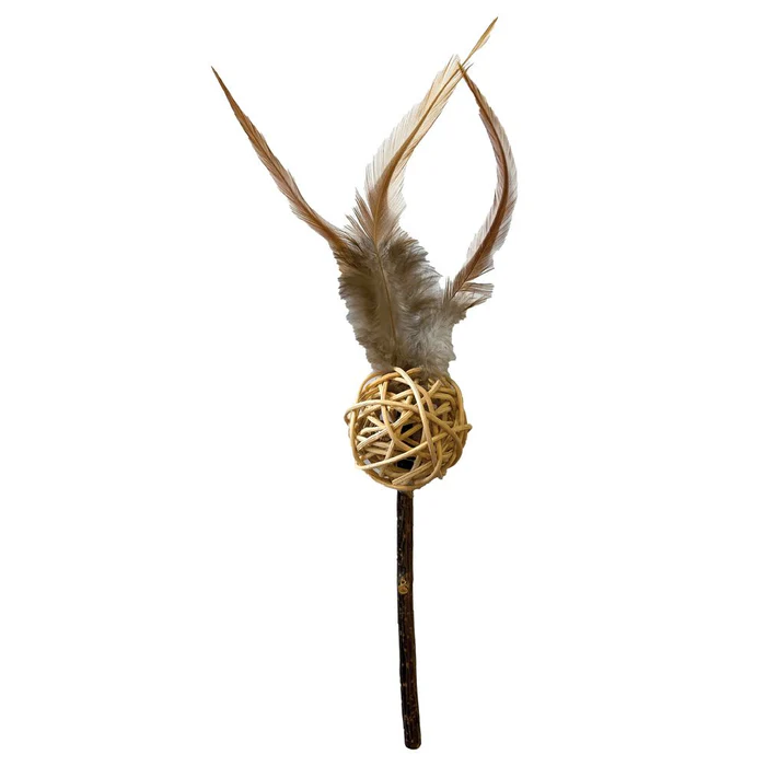 Jucării - Jucarie pentru pisici Croci Euphoria, bagheta cu minge si pene, 11 cm