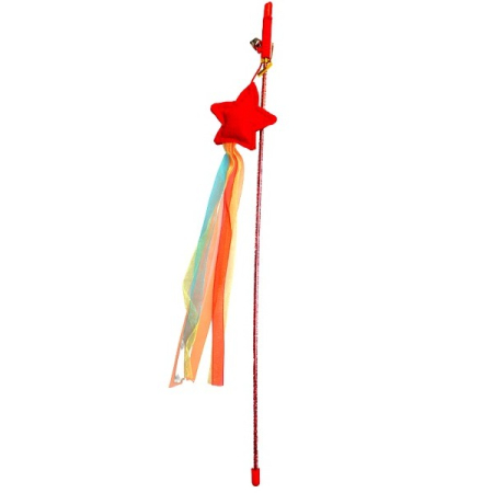 Jucării - Jucarie pentru pisici Tatrapet, Bat de plastic cu stea textila, bandă elastică, 45 cm