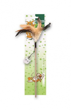 Jucării - Jucarie pentru pisici Tatrapet Caty Natural, cu soarece textil si pene, 50 cm