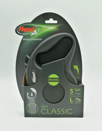 Lesa retractabila pentru caini Flexi Classic, L, 5m, cu banda, negru [1]