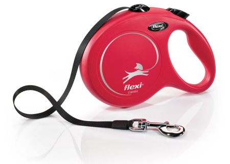 Lese și hamuri - Lesa retractabila pentru caini Flexi Classic, M, 5m, cu banda, rosu