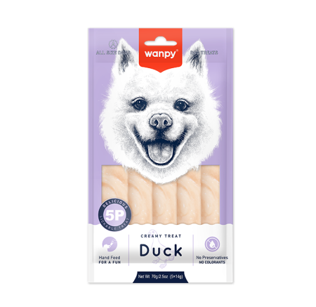 Câini - Recompensa cremoasa pentru caini Wanpy Creamy, cu Rata, 5 x 14g