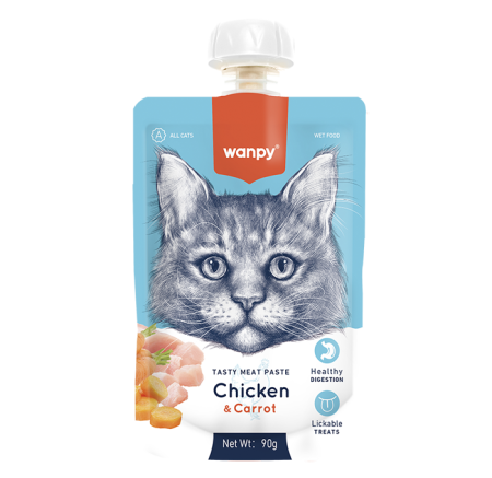 Recompense - Recompensa cremoasa pentru pisici Wanpy Tasty Meat, cu Pui si morcov, 90g