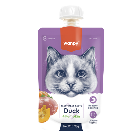 Recompense - Recompensa cremoasa pentru pisici Wanpy Tasty Meat, cu Rata si dovleac, 90g
