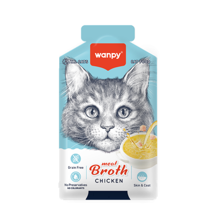 Hrană umedă - Supa pentru pisici Wanpy Tasty Meat, cu Somon, pui si morcov, 50g