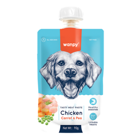 Câini - Recompensa pentru caini Wanpy Tasty Meat cu Pui, morcov si mazare, 90g