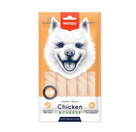 Câini - Recompensa cremoasa pentru caini Wanpy Creamy, cu Pui si branza, 5 x 14g