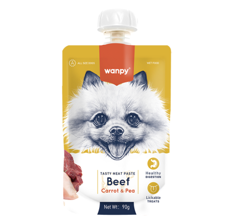 Câini - Recompensa pentru caini Wanpy Tasty Meat cu Vita, morcov si mazare, 90g