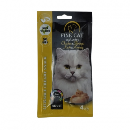 Pisici - Recompense cremoase pentru pisici Fine Cat Exclusive, Pui si creveti, 4 x 15g