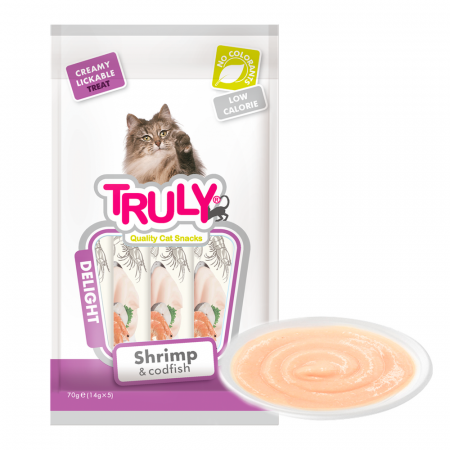 Recompense cremoase pentru pisici, Truly, creveti si cod, 14g x 5 bucati [1]