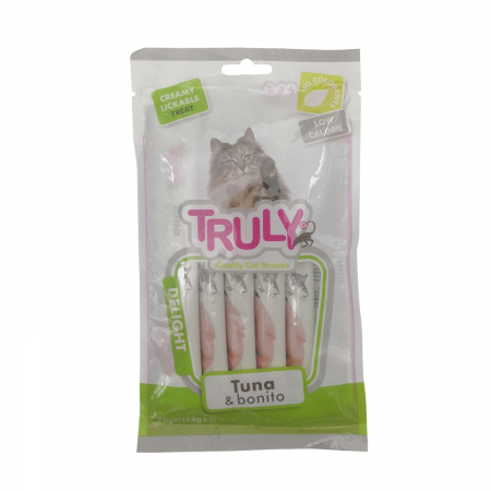 Recompense cremoase pentru pisici, Truly, ton si peste bonito, 14g x 5 bucati [3]
